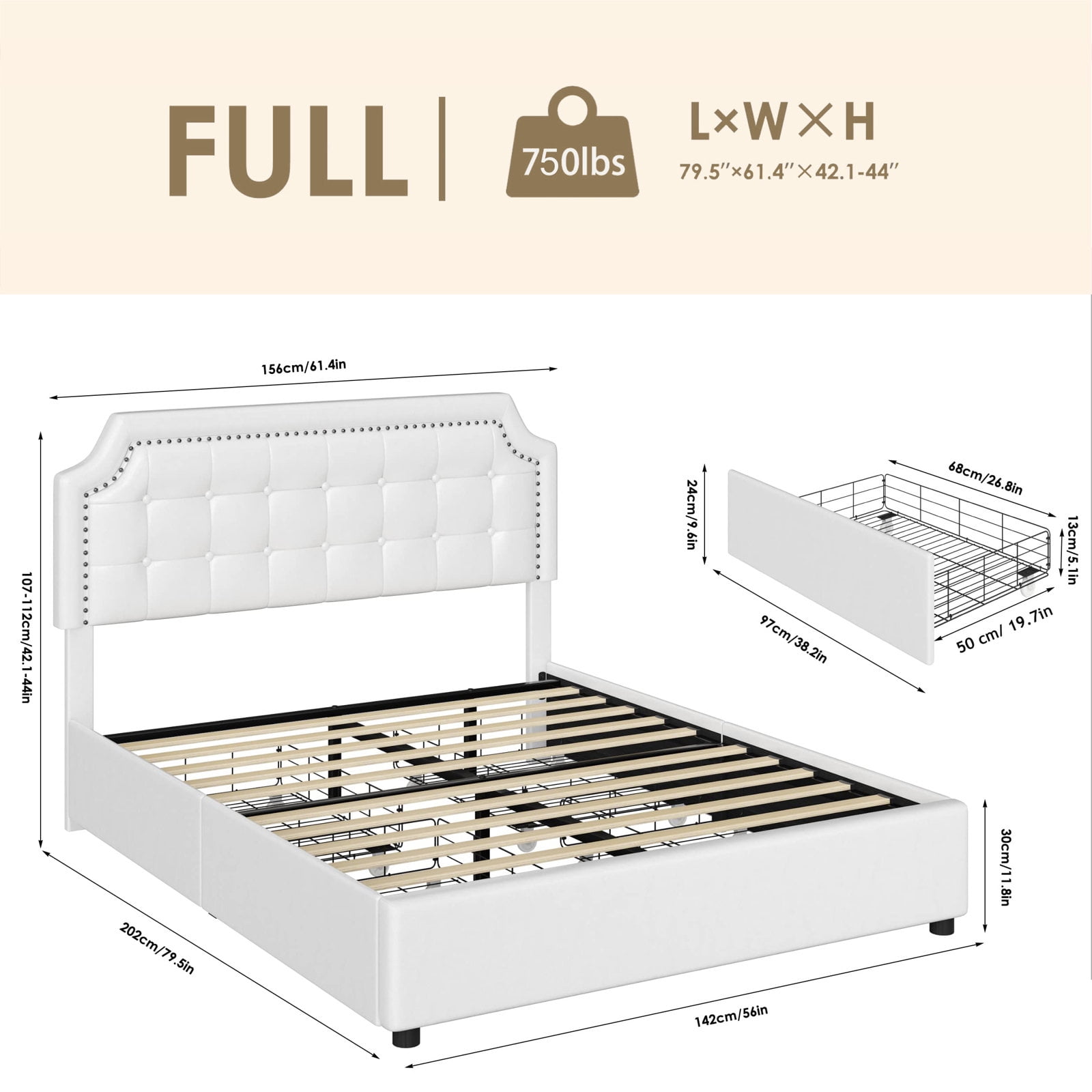 Homfa Full Size Storage Bed, 4 Drawers PU Leather Platform Bed Frame