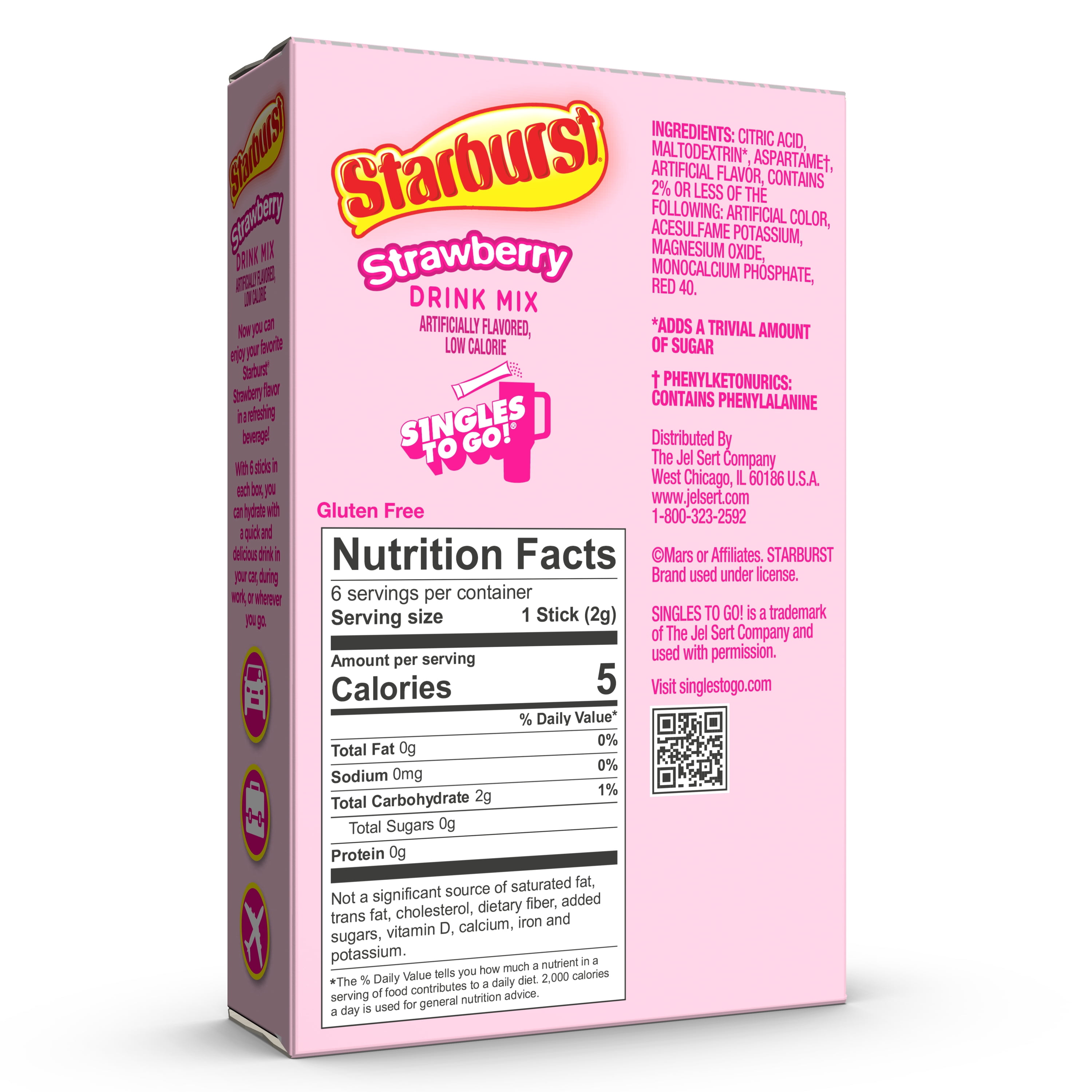 Starburst Zero Sugar Singles-to-Go Powdered Drink Mix All Pink Strawberry 6 Count Packets