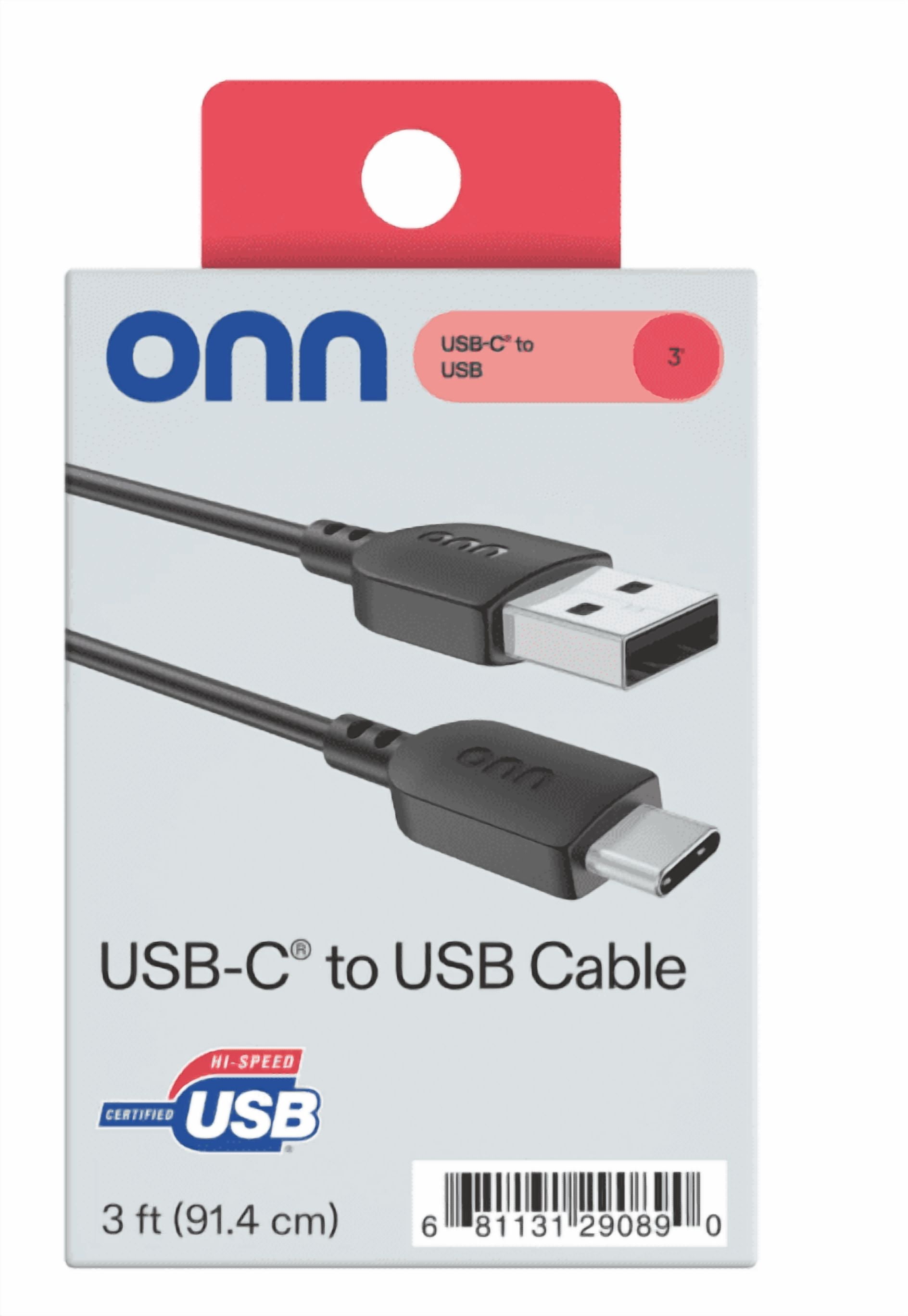 onn 3ft USB-C to USB-A Charging Cable, USB-IF Certified, Black, Compatible with iPhone 17/16/15 Series, Samsung Galaxy, Note, Pixel Devices, iPad Pro