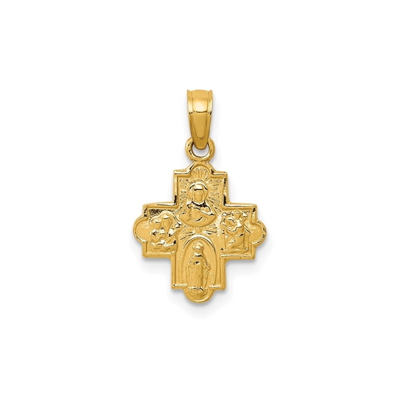14k Yellow Gold Cross Pendant for Women, Catholic Medal with Virgin Mary and Saints, Religious Jewelry Symbolizing Faith, Protection, Devotion, Spiritual Style for Daily Wear