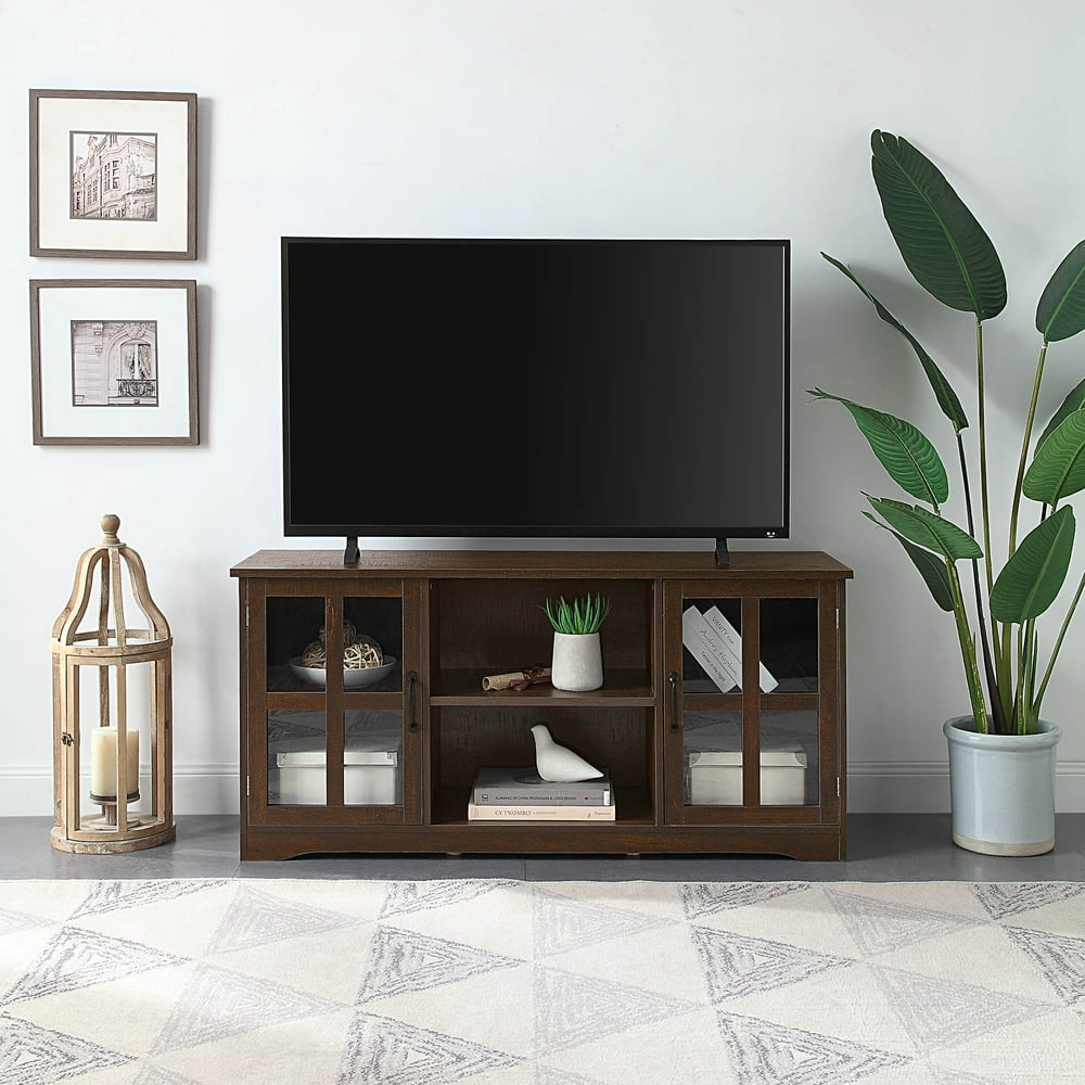 BELLEZE Cori 52 Inch TV Stand Wood And Glass Console For TVs Up To 60