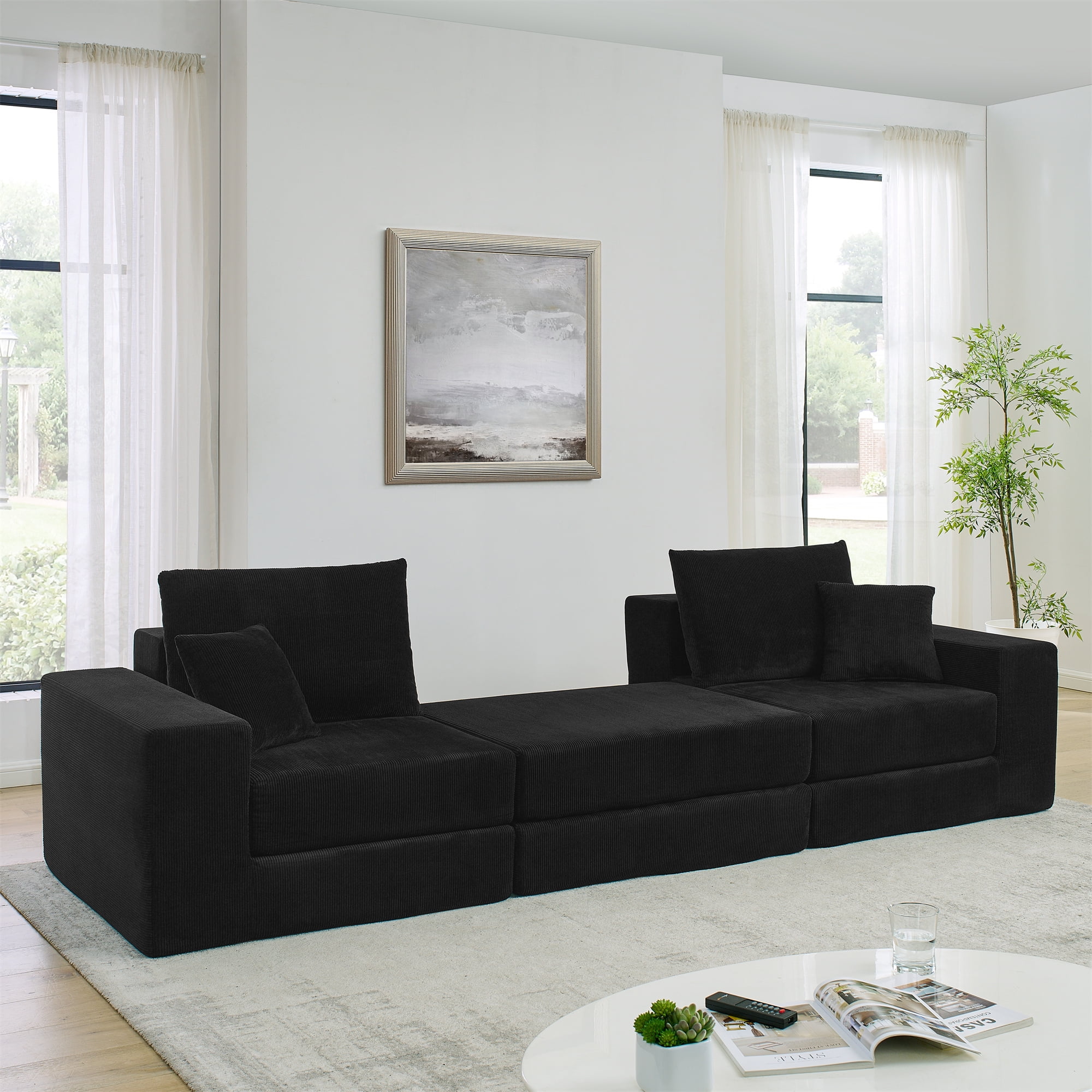 Leumius Modular Sectional Sofa,Cloud Sectional Couch with Deep Seat,Modern Modular L-Shape Sofa Couch with Chaise,Upholstered Boneless Couches for Living Room Bedroom,Black