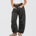 thumbnail image 2 of jtjvou Women's Corduroy Pants Barrel Mid-Rise Elastic Waist Cord Pants Casual Wide Leg Baggy Trouser with Pockets Gray XXL, 2 of 9