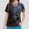 thumbnail image 4 of Mardi Gras Scrub Tops for Women Feathers Print V Neck Glitter Scrubs Sequins Mask Print Short Sleeve Novelty Uniform with Pockets Royal Blue L, 4 of 4