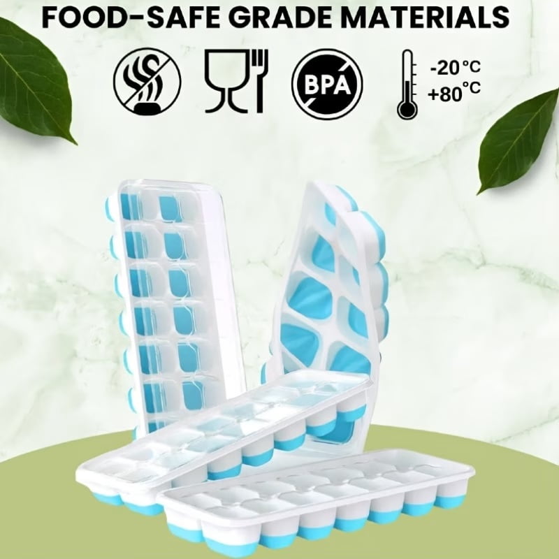 Flexible BPA-Free Ice Cube Tray 4-Pack with Lid - Stackable Colorful Ice Molds for Cocktails, Coffee, and Food Storage