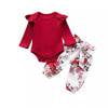 TSADFHJI Cadeaux pour Bébé Fille Vêtements Preppy pour Filles 10-12 Shorts d'Été pour Tout-Petites Filles d'Été Impression Dessin Animé Manches Longues Barboteuses Hauts Pantalons Bandeau 3 Pcs Vêtements pour Enfants Rouge 3-6 Mois