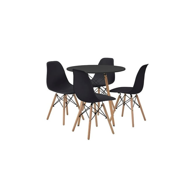 Antecomedor Alterego Redondo Negro con 4 Sillas Negras