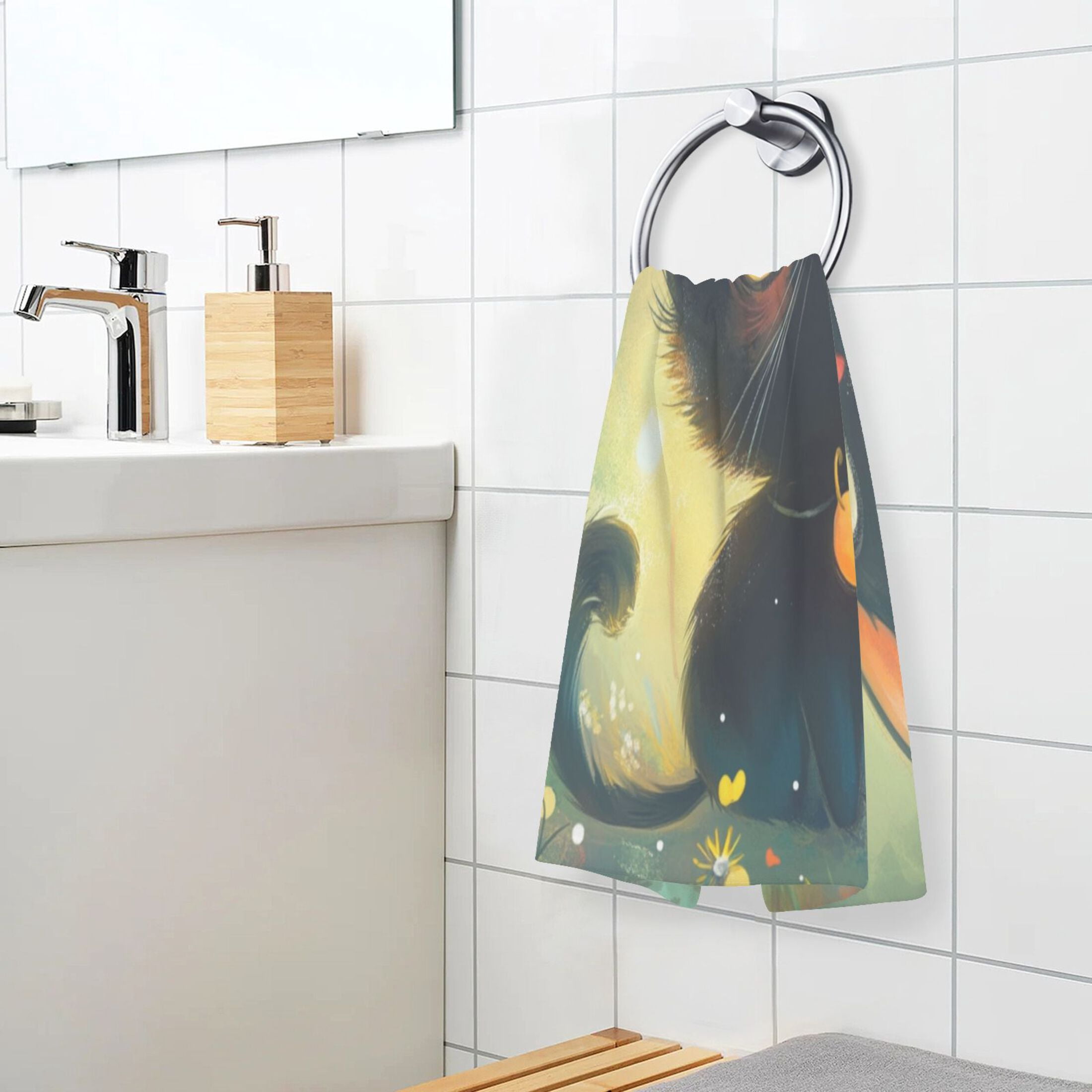 Cotton Towel Two-Piece 16x28 Inch One Sizex2 Face Towel Set Towel Set Cotton Hand Bath Towel Bathroom Beach Adorable Black Cat
