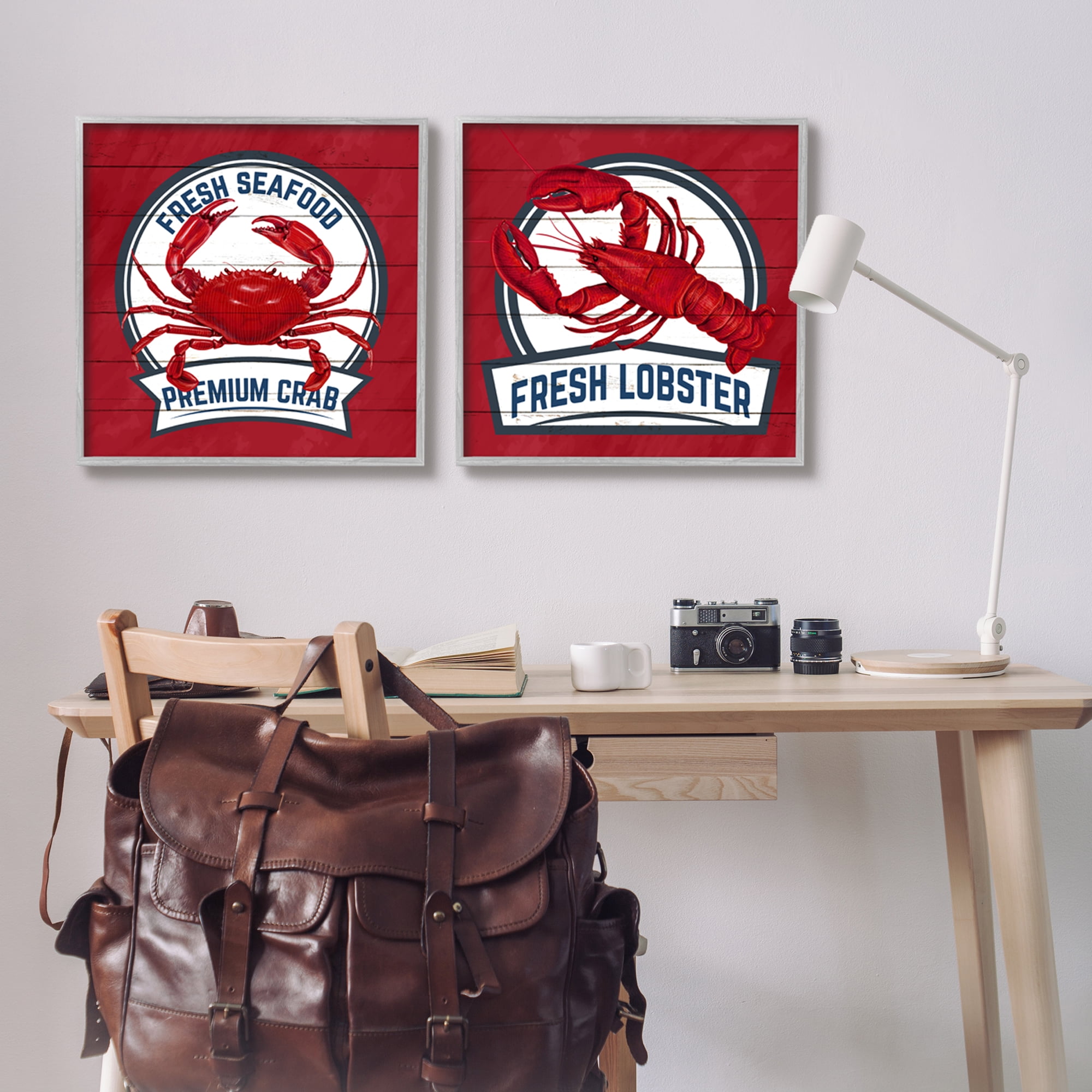 Stupell Industries Fresh Crab & Lobster Animals & Insects Painting Gray Framed Art Print Wall Art, 24 x 24, Set of 2