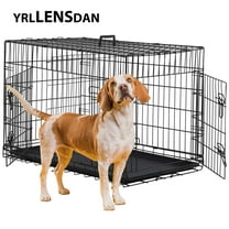 YRLLENSDAN 36 inch Medium Dog Crate for Small Dog Foldable Metal Dog Crate with Easy Clean Plastic Tray Indoor Dog Cage for Medium Sized Dog 2-door Medium Dog Kennel with Divider, Black
