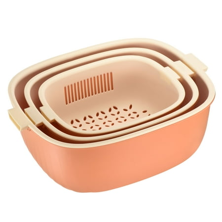 

Unique Bargains Food Strainer Kitchen Colander Set Plastic Vegetable Washing Basket Orange