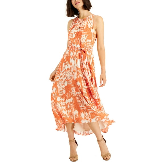 Anne Klein Chiffon Keyhole Halter-Neck Hi-Low Midi Dress Hi Orange Spice 6