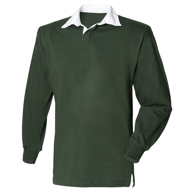 Front Row- Polo de manga larga liso estilo Rugby para niños/niñas (Verde botella)