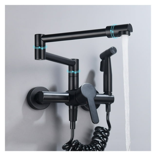 Brass Pot Filler Folding Faucet With Side Sprayer, Kitchen Sink Faucet With Swing Arm And Double Function Joint ,bar Laundry RV Farmhouse