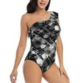 thumbnail image 3 of Gaeub Seamless Pattern With Skulls Women's One Shoulder Ruffle Tummy Control Swimwear for Swimming Surfing Beach Party - X-Large, 3 of 8