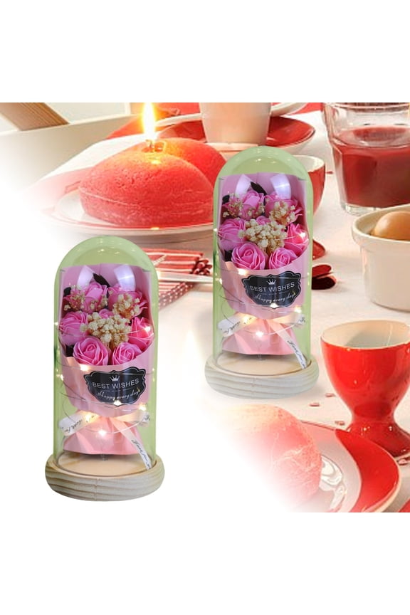Preserved Rose Bouquet in Acrylic Dome with LED Lights, Eternal Flowers Gift for Women, Mom, Wife & Girlfriend, Romantic Birthday, Anniversary, Mother's Day & Valentine's Day Present,B