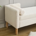 thumbnail image 6 of 65" Storage Ottoman Bench, End of Bed Bench with Armrests, Backrests and Two Pillows, Upholstered Corduroy Bedroom Bench with Solid Wood Legs, Ivory, 6 of 7