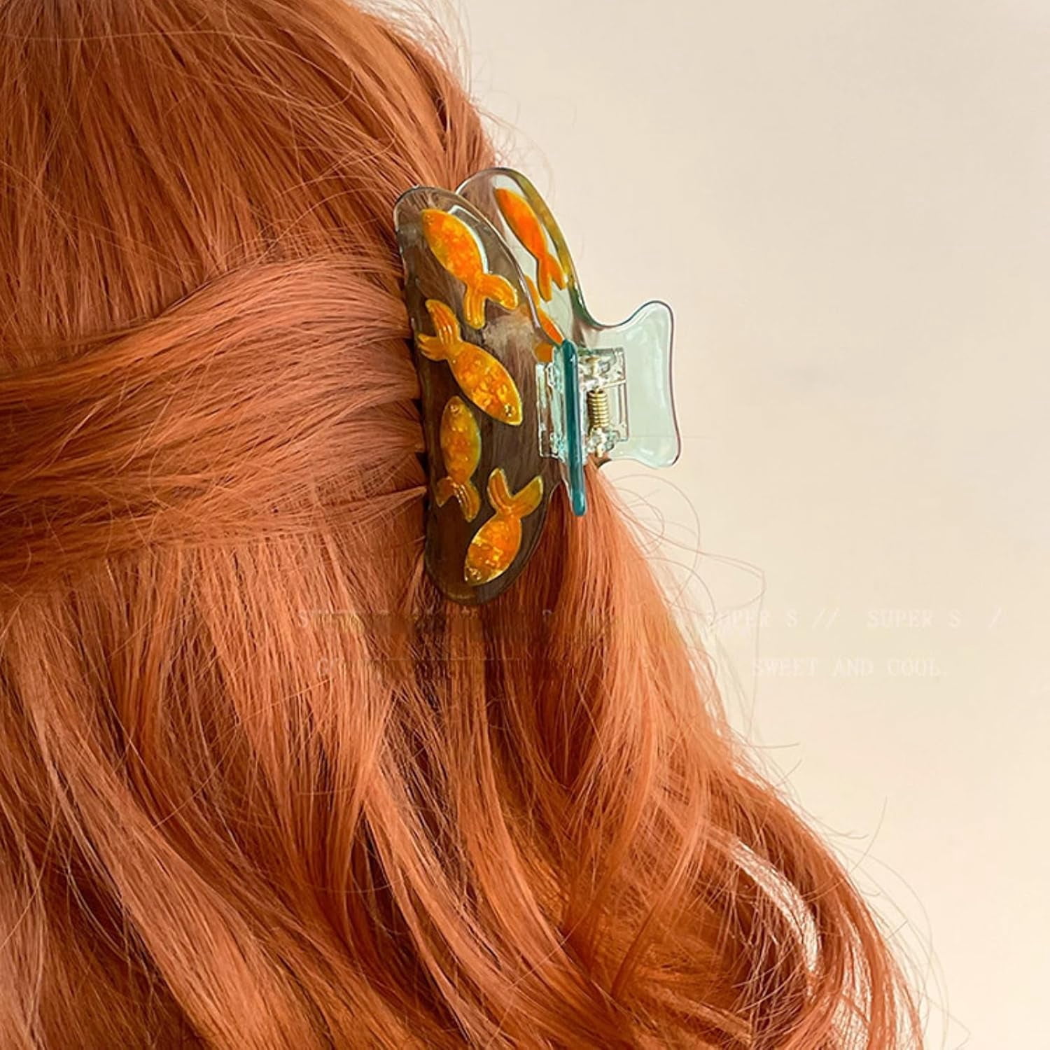 Ocean Style Goldfish Starfish Hair Claw Vintage Blue Non Slip Hair Clip Cute Cartoon Hair Accessory for Women Daily Casual Styling 2 Pcs