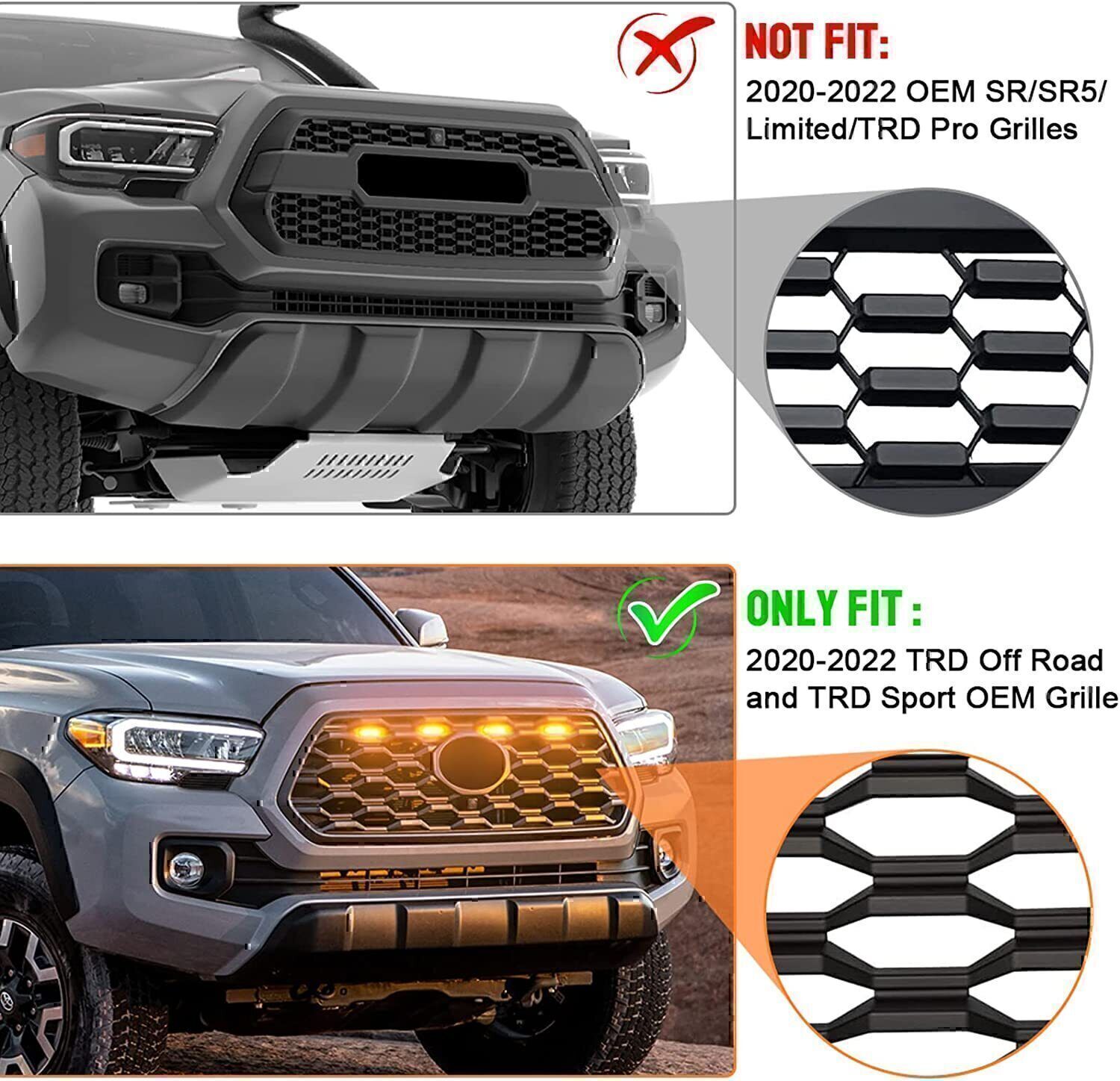 RIDROID Raptor Style LED Grille Lights Kit For 2020-2022 Toyota Tacoma TRD Sport & Pro – Smoked Lens, IP67 Waterproof, Plug & Play
