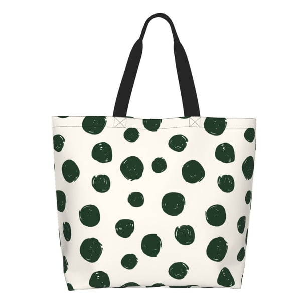 Fotbe Abstract Green Polka Dot Bolsa Tote Estética de Lona con Estampado para Mujer - Bolsa Reutilizable de Hombro Casual para Vacaciones, Compras, Trabajo y Gimnasio