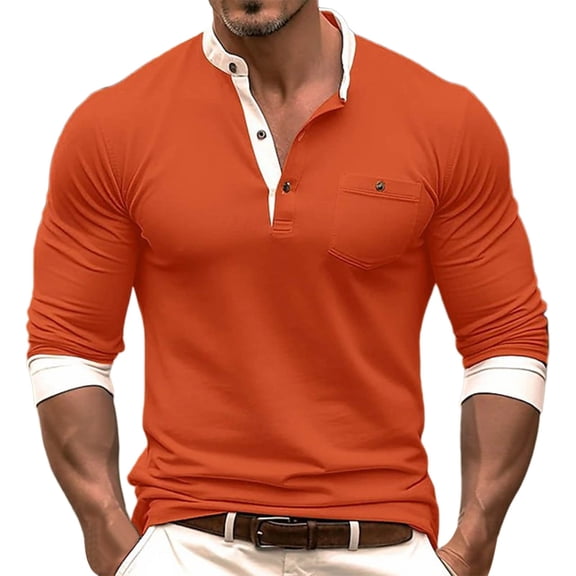 GigrtiJin 3/4 Sleeve Casual Tops for Men Solid Color V Neck Button Blouse With Pocket Outdoor Lightweight Athletic Shirt