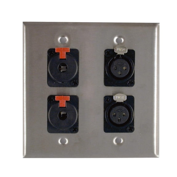 Dual Gang Stainless Steel Wall Plates with Two XLR Female/Two TRS Female
