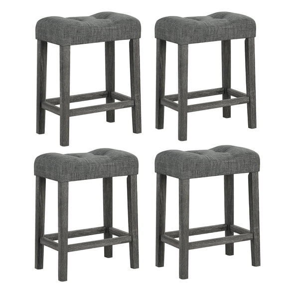 Gymax 24'' Saddle Bar Stools Set of 4 w/ Footrest Rubber Wood Frame for Kitchen Island