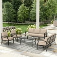thumbnail image 2 of ALAULM 8-Seat Aluminum Patio Furniture Set, Outdoor Patio Conversation Set with Rectangular Metal Coffee Tables and 5.1" Cushions for Patio Backyard Poolside，Sand, 2 of 7