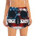 thumbnail image 2 of Balery American Flag Skull Pantalones cortos deportivos para mujer con forro y dos bolsillos, elásticos, para entrenamiento, gimnasio, yoga-Medium, 2 of 7