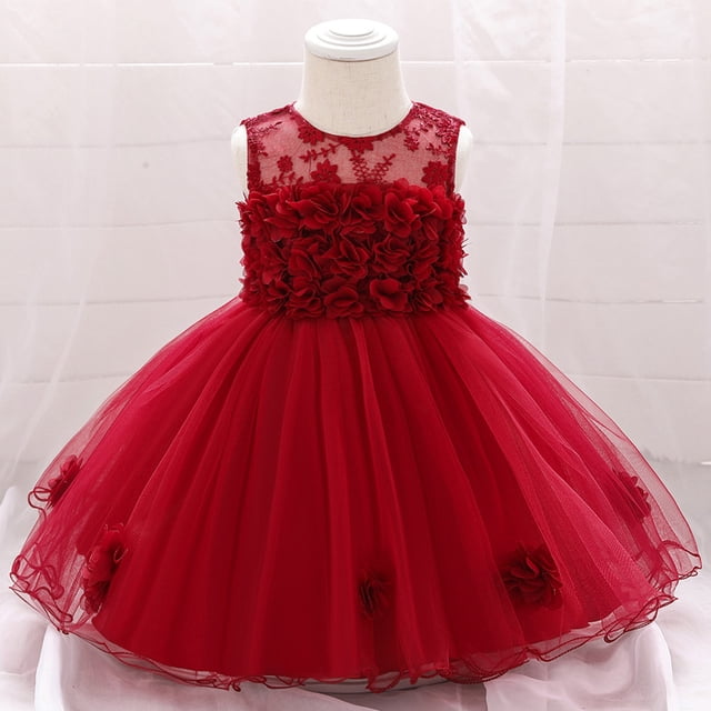 LEEy-world Vêtements pour Bébé Fille Robe Évasée à Manches Courtes Bouffantes Col Carré, Rouge