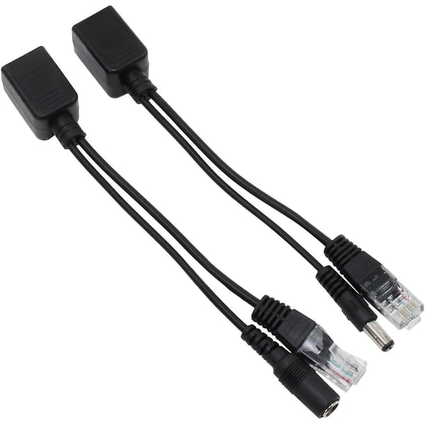 1 par de inyector adaptador Poe de alimentación pasiva a través de Ethernet Rj45 de 12v + Kit divisor (negro)
