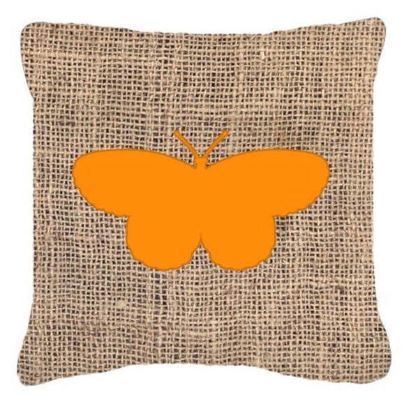 Butterfly Burlap And Orange Fabric Decorative Pillow