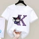 thumbnail image 1 of Kuromi-Camiseta de manga corta para niños, A-Z con letras de Anime Sanrio, ropa suave con corazón femenino, regalo de cumpleaños Kawaii, 1 of 7
