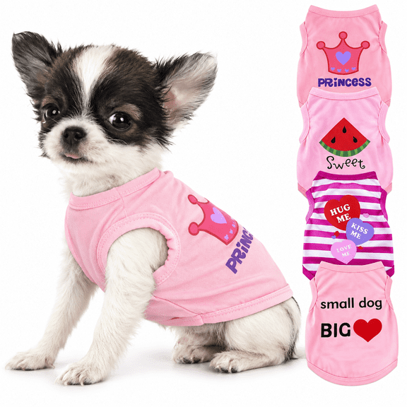 TAILNOVA 4 Pieces Dog Clothes for Small Dogs Girls Summer Autumn Cute Puppy Clothes Soft Pet Dog Shirts Chihuahua Teacup Dog Cat Clothing Pink Costume (XS)