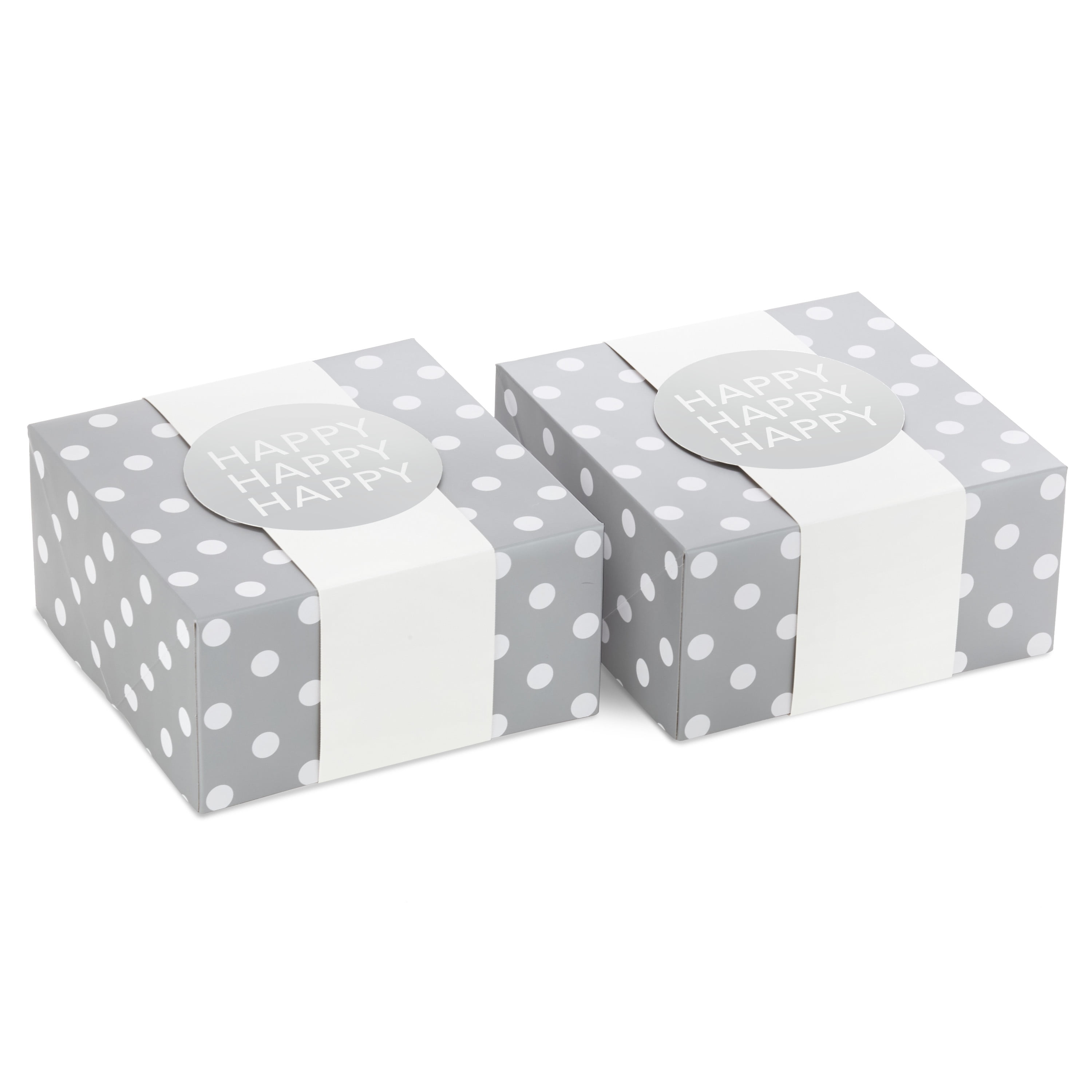 Hallmark 8" Medium Gift Box Set with Wrap Bands (Pack of 2: Silver and White, "Happy") for Christmas, Hanukkah, Weddings, Valentine's Day, Birthdays