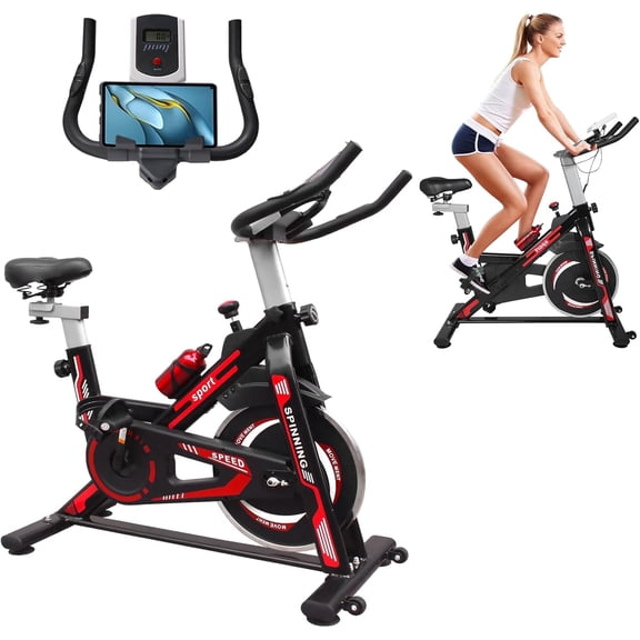 HooKung Exercise Bike Stationary, Resistance Brake Pad Cycling Bicycle for Home Quiet Indoor Cardio Gym,Workout Riding with Tablet Mount,Seat Cushion,Silent Belt Drive,330lbs Weight Capacity