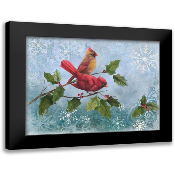 Nan 14x12 Black Modern Framed Museum Art Print Titled - Winter Cardinal Duet I