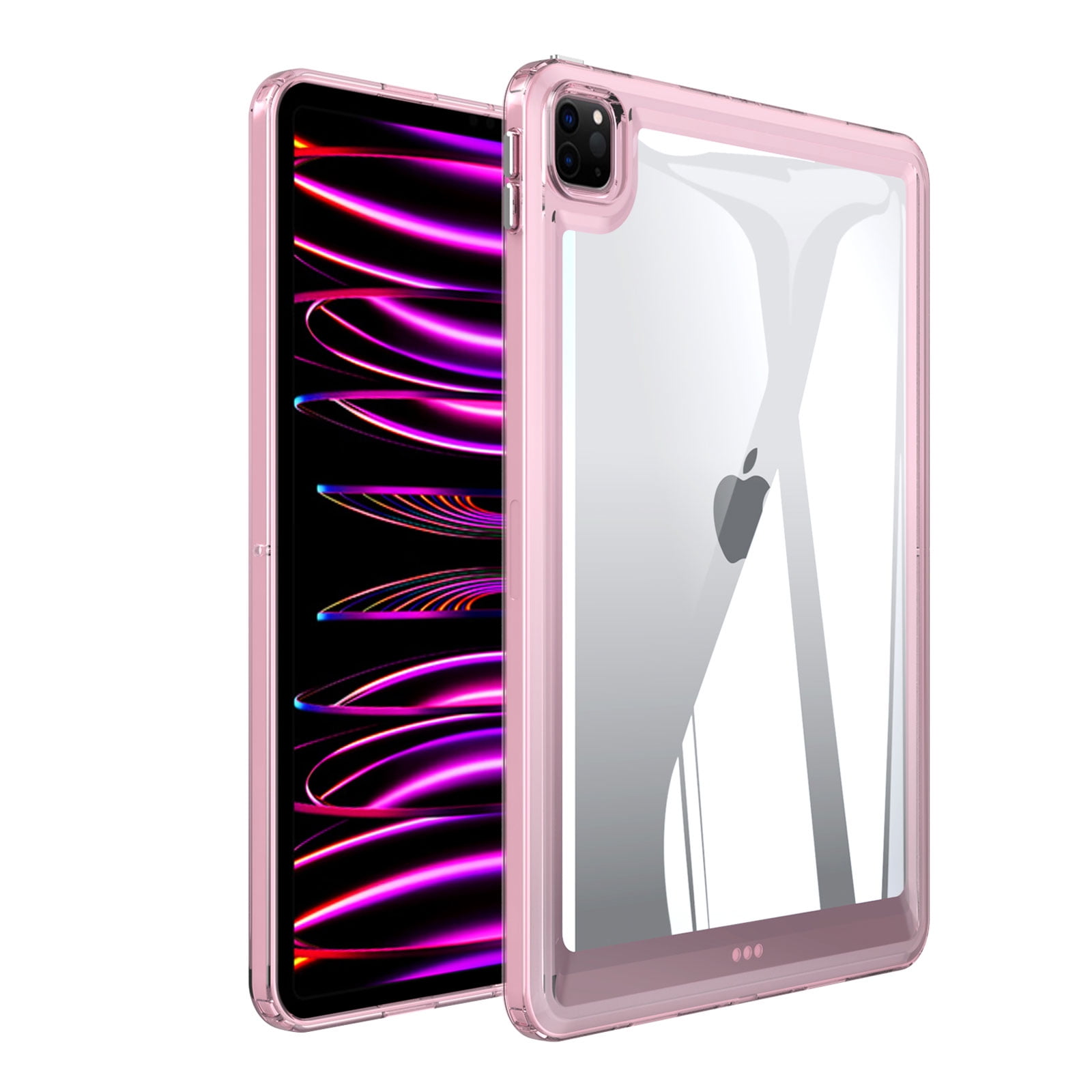 Back Case for iPad Pro 12.9 2022/2021/2020/2018, Slim Clear Transparent Back Cover with Shockproof Acrylic Back + Soft TPU Bumper Frame Anti-Fingerprint Lightweight, Pink