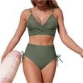 thumbnail image 2 of Women High Waisted Bikini Sets V Neck Cross Twist Front Two Piece Swimsuit Tummy Control Bathing Suit Army Green 2XL, 2 of 6
