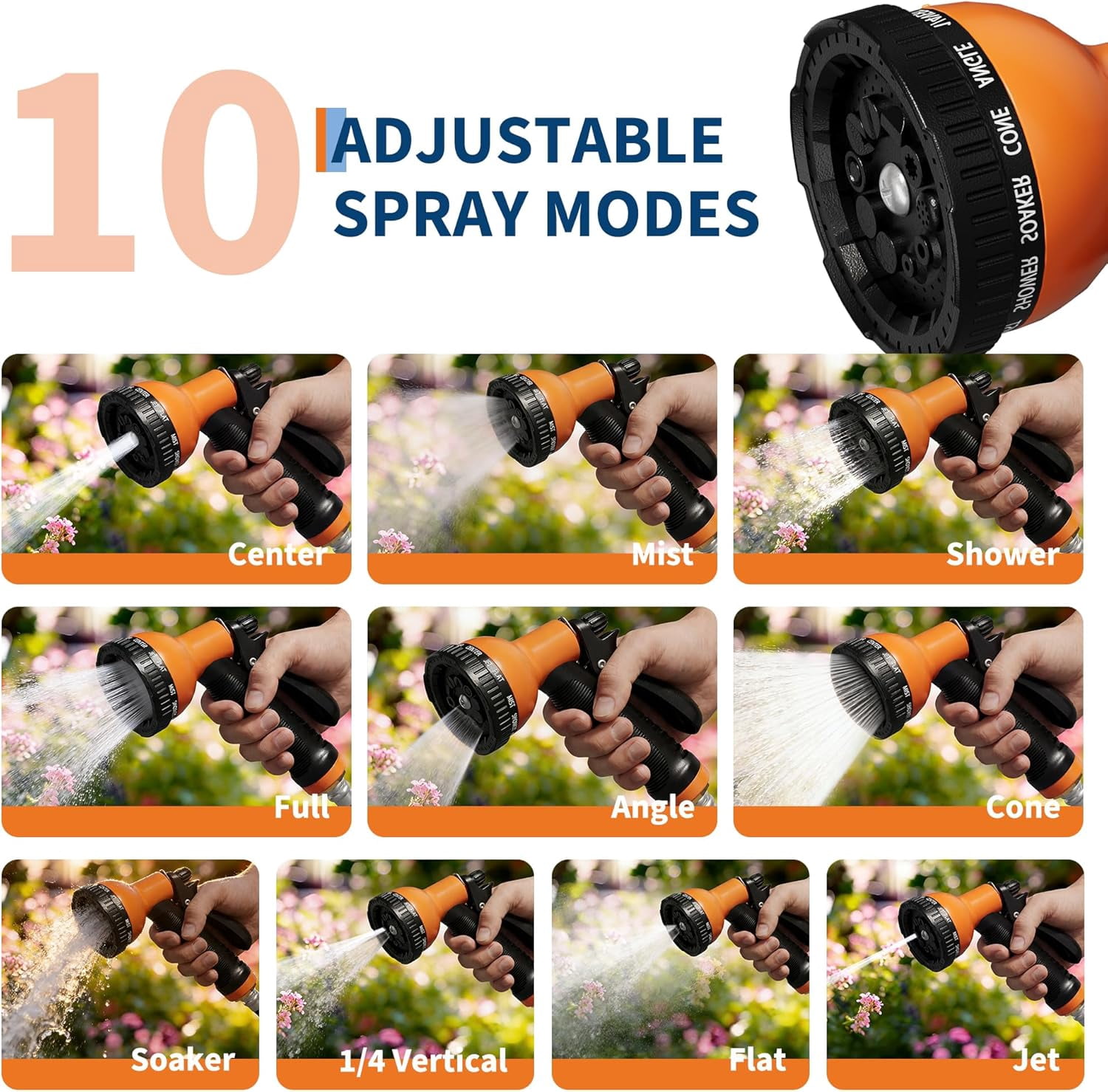 Towallmark Retractable Garden Hose Reel, 1/2" x 100 ft Wall-Mounted Heavy-Duty Hose Reel, 180° Swivel Bracket, Lock at Any Length, Slow-Rewind Return, 10-Pattern Spray Nozzle