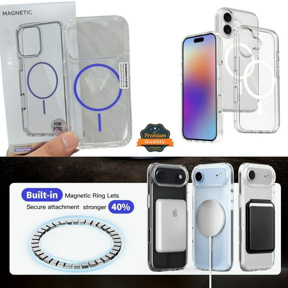 For Apple iPhone 17 Pro Max Hybrid Transparent Case with Magnetic Back Circle Slim Shockproof Cover [Purple]