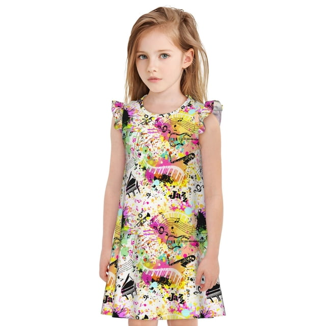 Vsdgher Chemises de Nuit Rétro Musicales pour Filles Robe de Nuit Manches Courtes à Volants Pyjama pour Fête-Petit