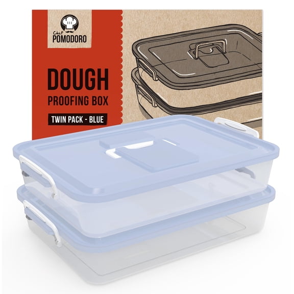 Chef Pomodoro Pizza Dough Proofing Box, 14 x 11-Inch, Preparation Container with Lid, Fits 4-6 Proofing Balls, Household Pizza and Bread Dough Tray With Convenient Carry Handle (Blue, 2-Pack)