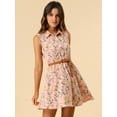 thumbnail image 2 of Día de San Patricio Vestido Sin Mangas Con Cinturón Estampado Por Encima De La Rodilla Con Media Tapeta Para Mujer Floral rosa claro, azul S, 2 of 6