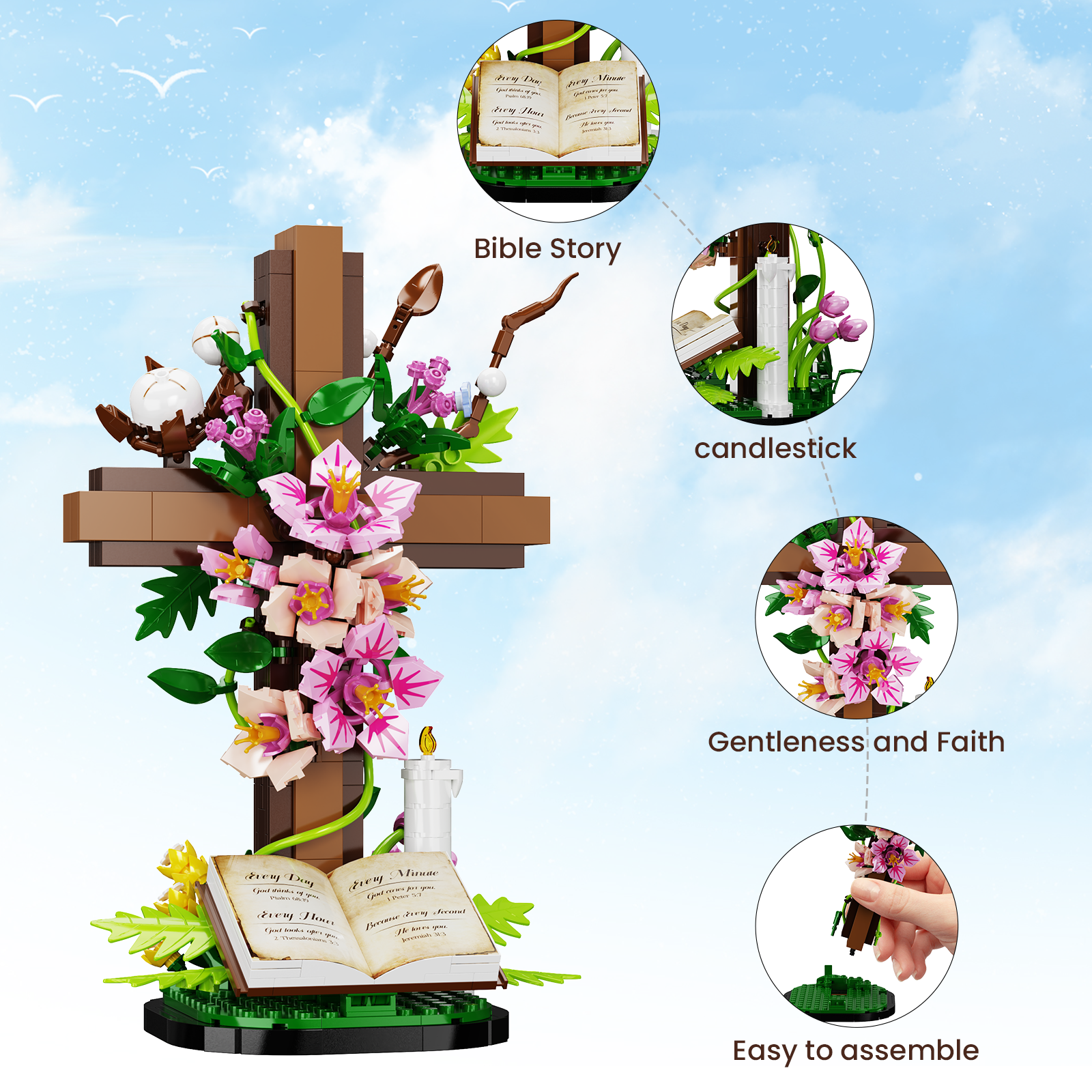 BuildingBoat Jesus Series Cross Flower Building Block Set photo 3