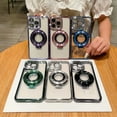 thumbnail image 4 of for iPhone 15 Plus Magnetic Glitter Case with Ring Holder Stand, Luxury Bling Rhinestone Clear Phone Case, Compatible with MagSafe and Camera Lens Protection Cover for Women Girls, Darkgreen, 4 of 8