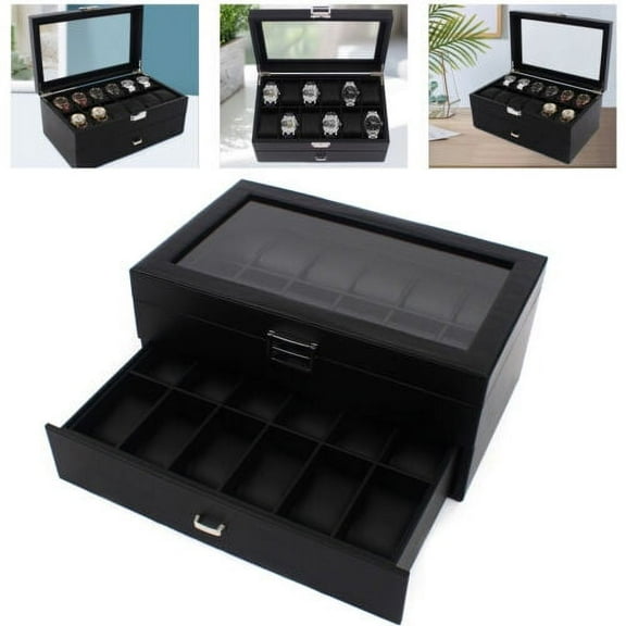 24 Slots Men Watch Storage Box Large Jewelry Display Case Organizer Holder