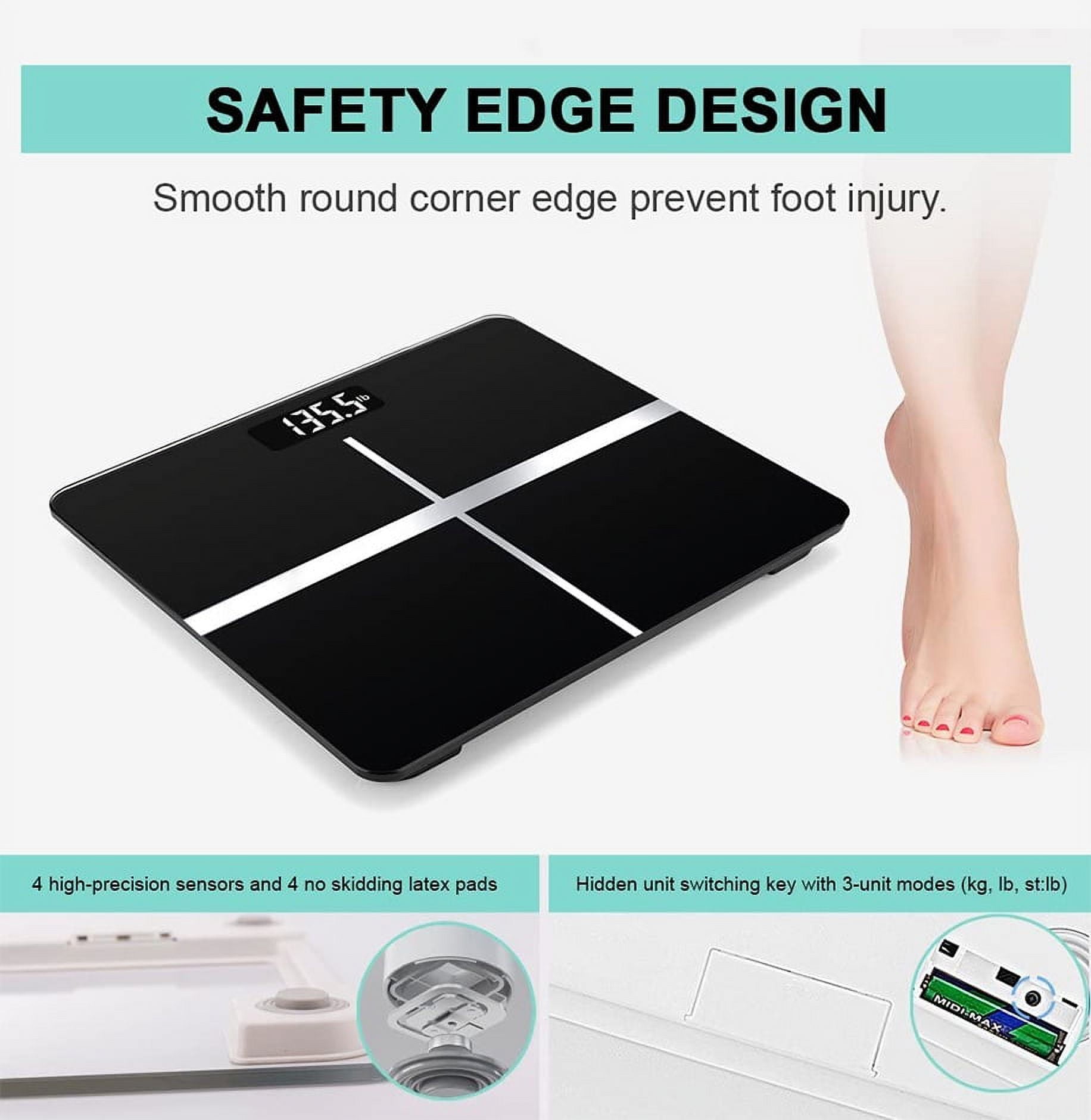 HONGGE Precision Body Weight Bathroom Scale with Backlit Display, 400 lbs Capacity and Accurate Weight Measurements, Black