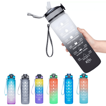 

Viogor 32 Ounce Sports Water Bottle with Time Marker & Straw (32oz White/Black)