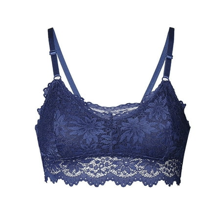 

maytalsoy Women Bralette with Removable Padded Bandeau Bra Adjustable Strap Tube Top Modal Lace Black M dark blue M